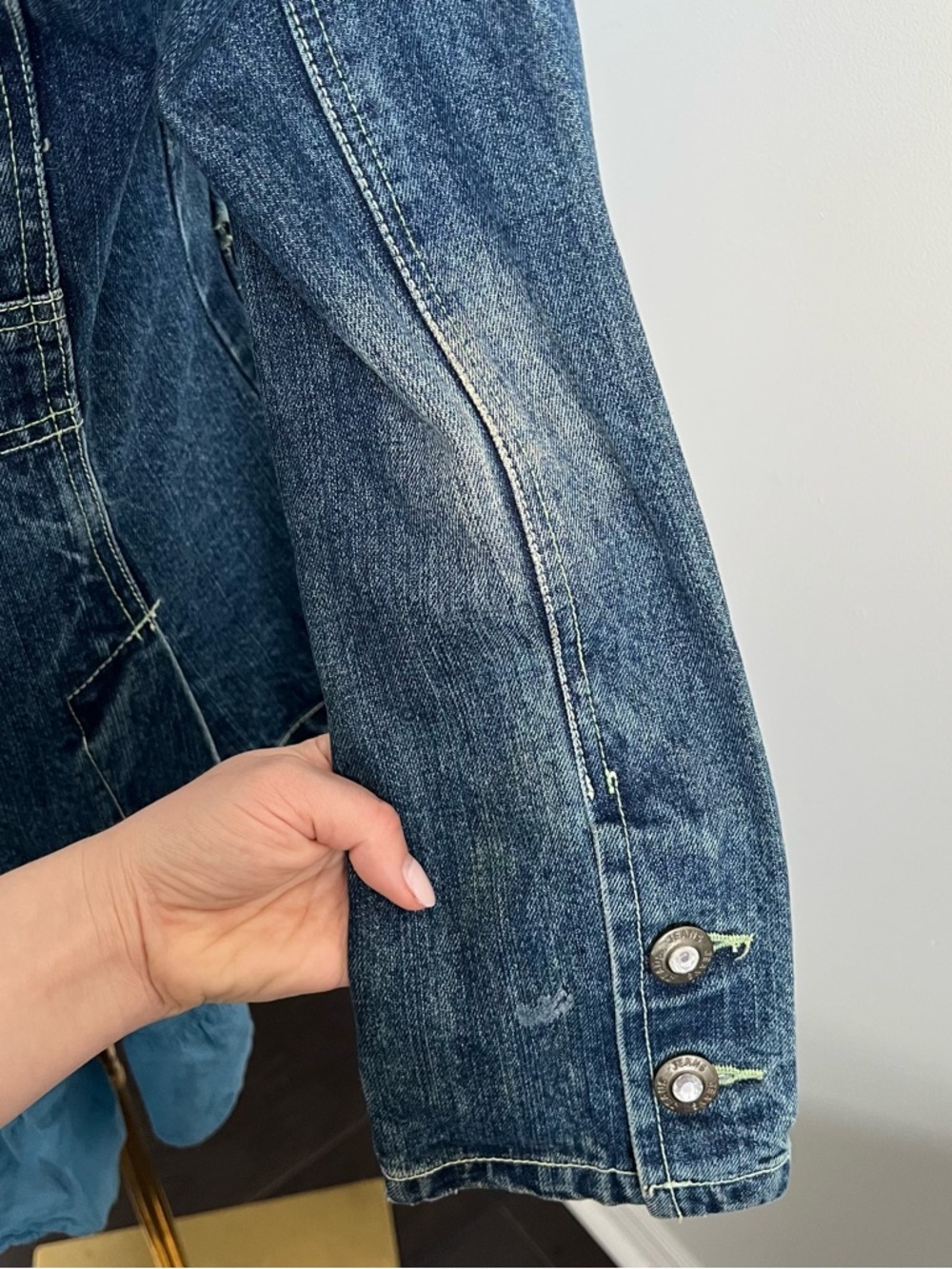 Vintage Embroidered Denim Coat – Boho Fairycore Y2K Jacket S - Picture 7 of 9